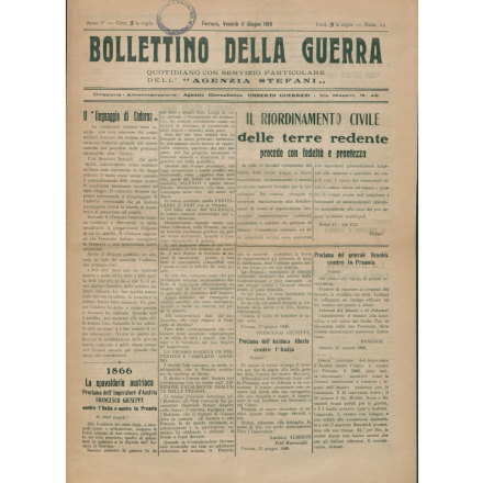 Prima pagina del Bollettino della guerra del 11 giugno 1915