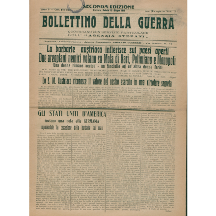 Prima pagina del Bollettino della guerra del 12 giugno 1915