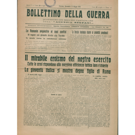 Prima pagina del Bollettino della guerra del 13 giugno 1915