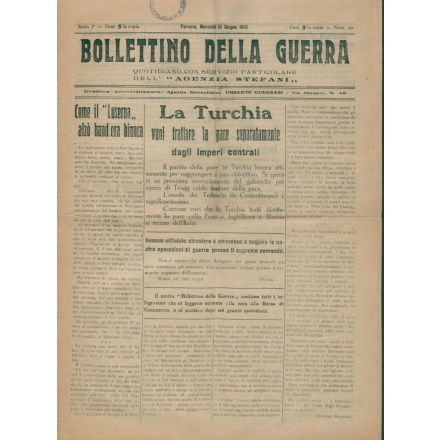 Prima pagina del Bollettino della guerra del 16 giugno 1915