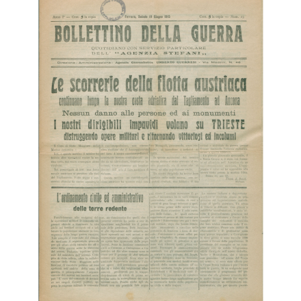 Prima pagina del Bollettino della guerra del 19 giugno 1915