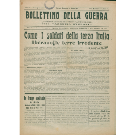 Prima pagina del Bollettino della guerra del 20 giugno 1915