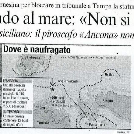 L'oro del piroscafo Ancona nei tribunali. © Corriere della Sera 07/04/2008
