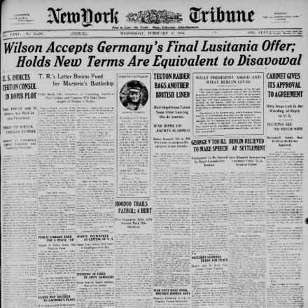 Affaire Lusitania sul  New-York Tribune - Fonte: Library of Congress 