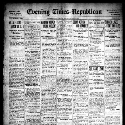 Asquith ricevuto dal Papa sull'Evening Times Republican del 3 aprile 1916 - Fonte Library of Congress