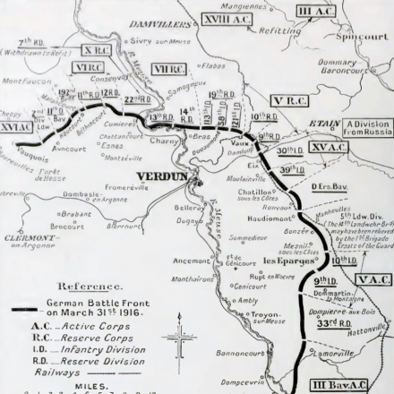 Disposizione truppe tedesche a Verdun il 31 marzo 1916 - Fonte: The Times Encyclopaedia of the Great War