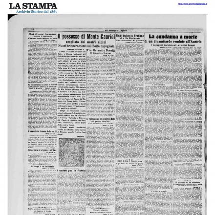 L'uccisione di Giuseppe Larese - Fonte: La Stampa 31/08/1916