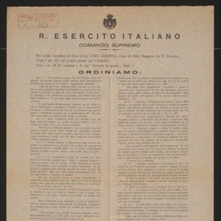 Regio Esercito Italiano, ordine del 14 agosto 1917.