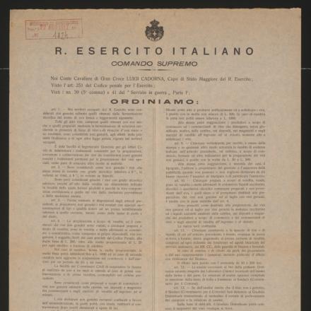Ordine Regio Esercito del 22 agosto 1917 sul commercio e la vendita dei vini.