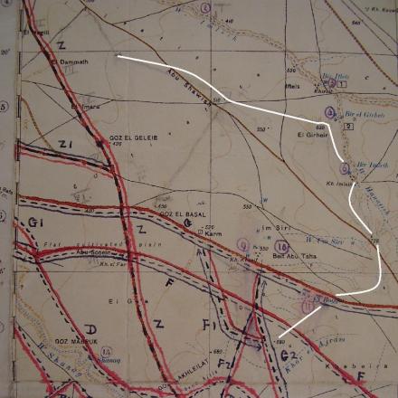Battaglia di El Buqqar ridge: Sezione Geografica dello Stato Maggiore,  Penisola del Sinai, Beersheba, Foglio Nord H-36 E-IV del 1917 © Geographical Section, General Staff, No. 2230 CC-BY-3.0 