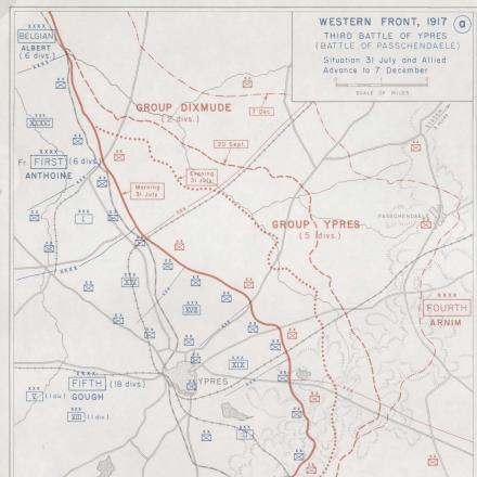Fronte occidentale. Situazione al 30 Luglio e avanzata alleata al 7 dicembre © A Short Military History of World War I – Atlas, T. Dodson Stamps e Vincent J. Esposito.