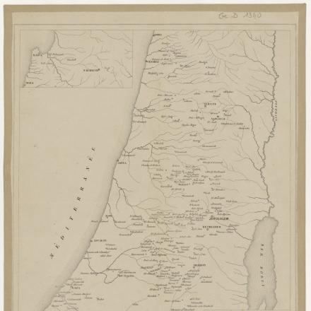 Giudea, Samaria e Bassa Galilea nel 1883. Indicazione delle principali località riconosciute  da V. Guérin durante la sua missione.  © BNF  département Cartes et plans_  ark_12148_btv1b8440236g