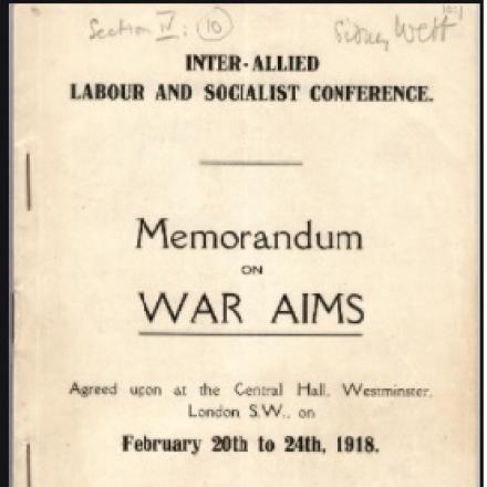 Conferenza interalleata tra laburisti e socialisti a Westminster. Memorandum sullo scopo della guerra © London school of economics and political science - Library - screenshot copertina 