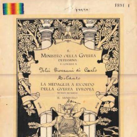 Assegnazione della Medaglia a ricordo della Guerra Europea 1914-1918 presso la Biblioteca del Seminario Vescovile, Fondo Folci, Como