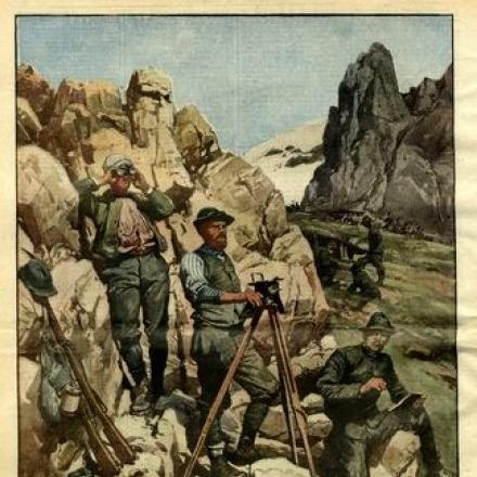 Segnalazioni ottiche da una posizione difesa dagli alpini - Fonte: Domenica del Corriere, 28 maggio - 5 giugno 1916