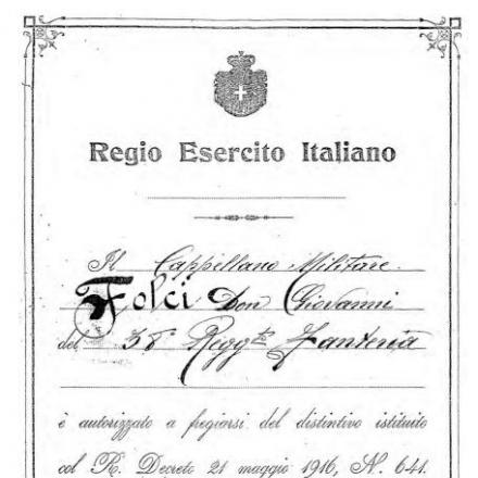 Documento autorizzazione per celebrare messe - Fonte: Fiori di trincea. Diario vissuto da un cappellano di fanteria