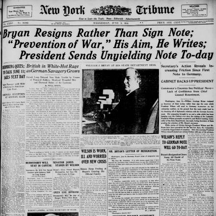La prima pagina del New York Tribune del 9 giugno 1915