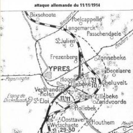 La cartina della battaglia dell'11 novembre a Ypres