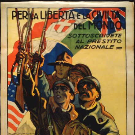 Per la libertà e la civiltà del Mondo: sottoscrivete al prestito nazionale / M. Dudovich, Torino : Atelier Butteri, 1917, ©MCRR  