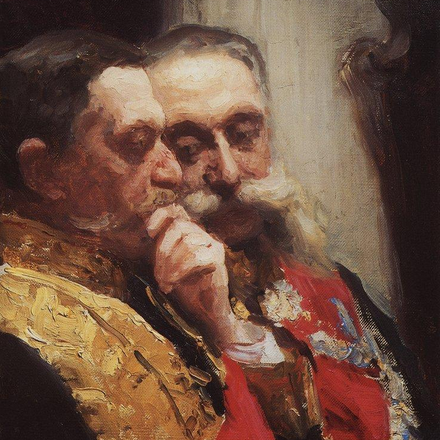Portrait of members of State Council Ivan Logginovich Goremykin (il primo a sin) and Nikolai Nikolayevich Gerard. Fonte: Tretyakov Gallery, Mosca