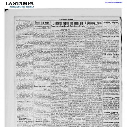La misteriosa tragedia nella reggia Turca - Fonte La Stampa 5 febbraio 1916