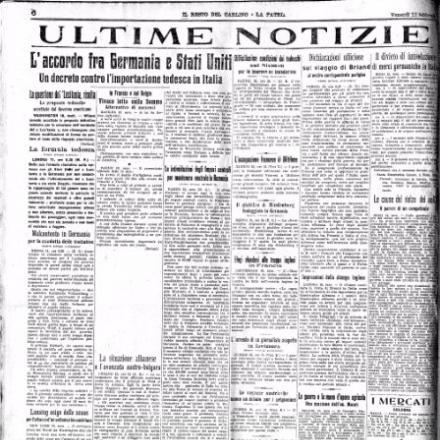 Un decreto contro l'importazione tedesca in Italia. Il Resto del Carlino dell'11 febbraio 1916