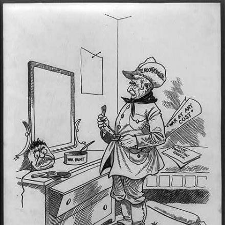 Elihu Root allo specchio vestito come Roosvelt, creato da J. Scott Clubb - Fonte Library of Congress