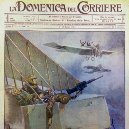 La Domenica del Corriere. L'eroica gesta del capitano Salomone: il ritorno da Lubiana con i compagni uccisi.