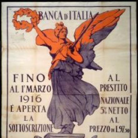 La sottoscrizione al Prestito di guerra. Disegno di U. Finozzi. Fonte:Biblioteca di Storia Moderna e Contemporanea Roma 