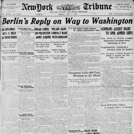La risposta di Berlino dal New York Times del 05/05/1916 - Fonte: Library of Congress