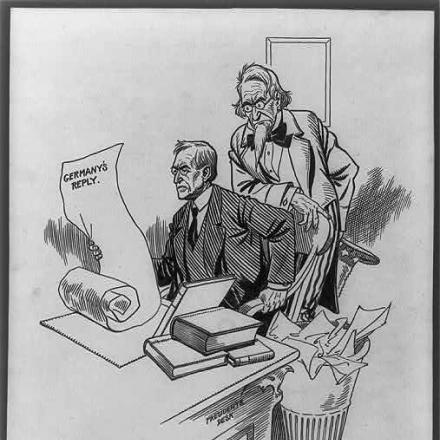 Zio Sam osserva il Presidente Wilson che prepara una nota alla Germania - Fonte: Library of Congress id number 3b30711