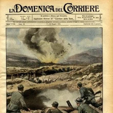 Esplosivi italiani sulle postazioni nemiche - Fonte: La domenica del Corriere 7 - 14 maggio 1916