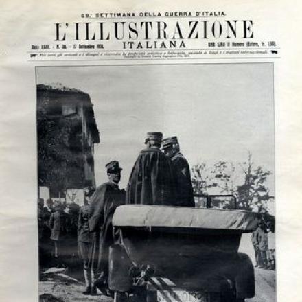 Nel basso Isonzo S.M. il Re con i generali Cadorna e Porro - Fonte: Illustrazione Italiana 17/09/1916