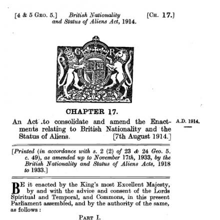Legge britannica sulla nazionalità e sullo stato degli stranieri. 1914