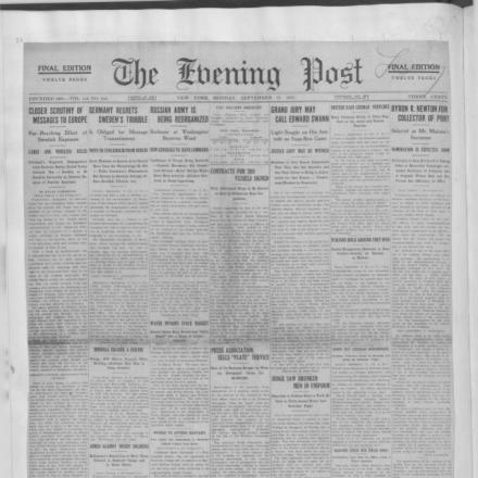 Evening Post del 17 settembre 1917: la Germania si rammarica dei problemi della Svezia. Library of Congress item_2004540423_1917-09-16_ed-1_ P.53