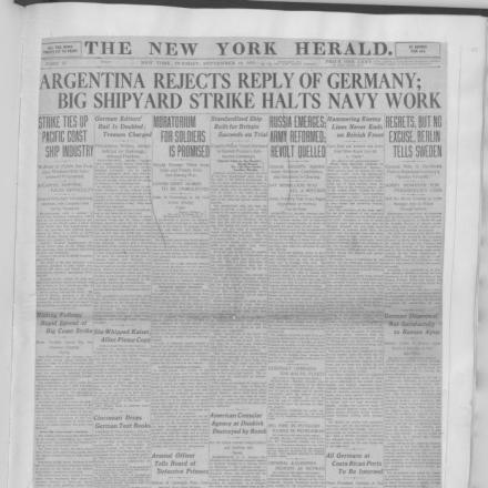 The New York Herald: L'Argentina rifiuta la risposta della Germania. ©Library of Congress item_2004540423