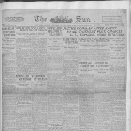 The Sun 23 settembre 1917: l'Argentina minaccia la guerra nell'ultimatum alla Germania.  Library of Congress_ item_2004540423_1917-09-21_ed-1 pag. 118
