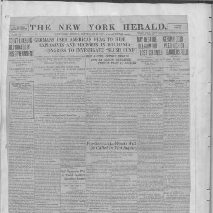 The New York Herald 24 settembre 1917: il Conte Luxburg ripudiato dal suo governo. © Library of Congress_ item_2004540423