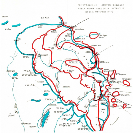 Penetrazione Austro tedesca nella prima fase della battaglia © Ufficio Storico dell'Esercito Italiano