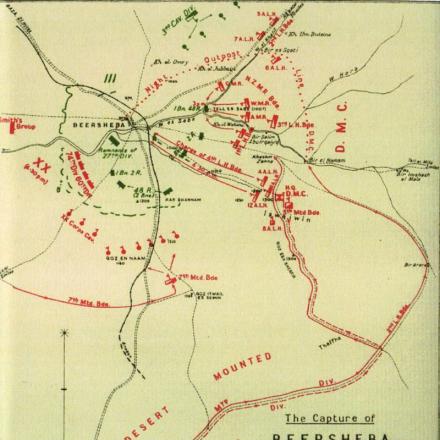 Mappa della battaglia di Be'er Sheva © Committee of Imperial Defence Military Operations Egypt & Palestine