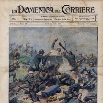 Battaglia al Col della Berretta. © La Domenica del Corriere n.49 disegno di A. Beltrame