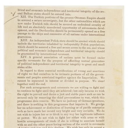 Thomas Woodrow Wilson - parte finale dei 14 punti © Congress Library - ourdocuments.gov