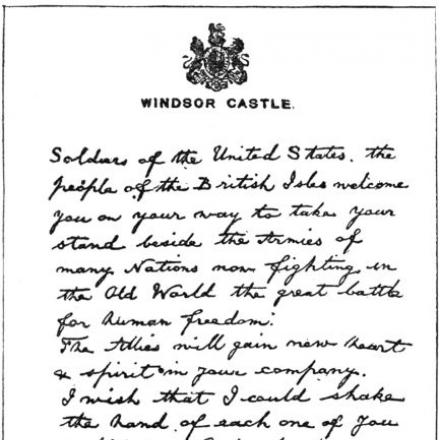 Il messaggio di Re Giorgio ai soldati degli Stati Uniti. © Project Gutenberg