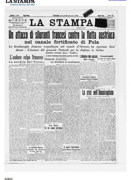 La prima pagina de La Stampa del 25 dicembre 1914