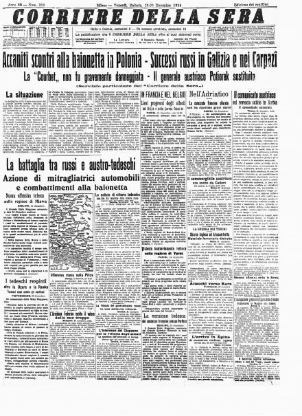 La prima pagina del Corriere della Sera del 25 dicembre 1914