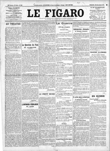 La prima pagina di Le Figaro del 25 dicembre 1914