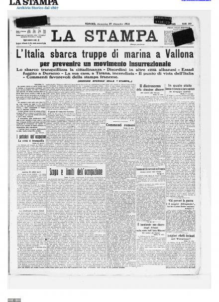 La prima pagina de La Stampa del 27 dicembre 1914