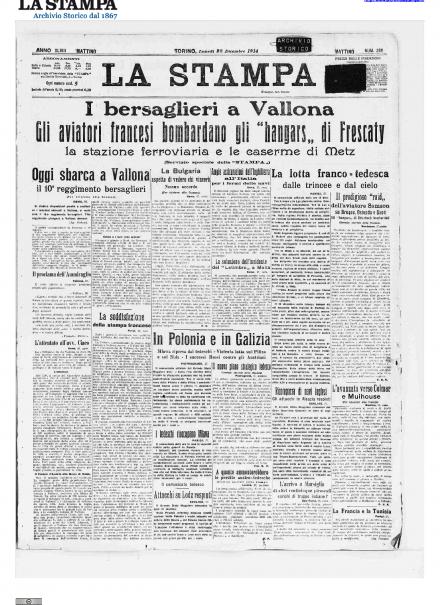 La prima pagina de La Stampa del 28 dicembre 1914