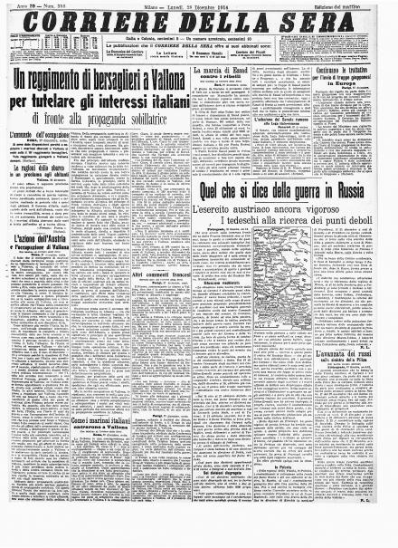 La prima pagina del Corriere della Sera del 28 dicembre 1914