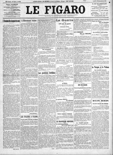 La prima pagina di Le Figaro del 28 dicembre 1914